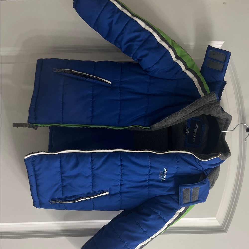 London Fog Vibrant Blue Jacket with Green Trim six 5/6